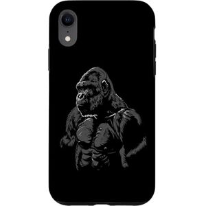 Coque pour iPhone XR Silhouette de gorille à dos argenté Buff Alpha - Publicité