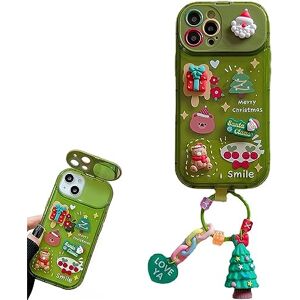 EkcoS Coque à rabat avec miroir et pendentif arbre de Noël pour iPhone, Père Noël/élan, coque de protection antichoc en silicone souple (vert, pour iPhone 14) - Publicité