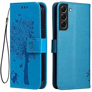 Topme Étui en Cuir pour Samsung Galaxy S22 (6.1" inches), [ Coque Housse de Téléphone Style Motif Chat Et Arbre] Bleu - Publicité