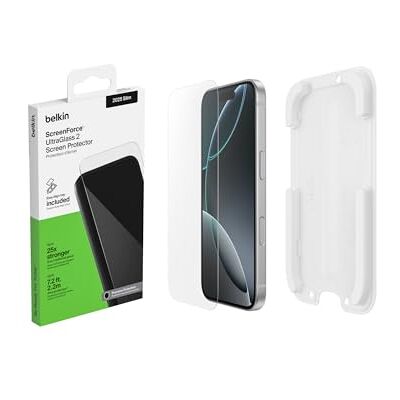 Belkin ScreenForce UltraGlass 2 Protection d'Écran pour iPhone Air, Vitre Protection Écran Contre Les Rayures, Support Easy Align Inclus pour Pose Sans Bulle D'Air, Dureté 9H, Verre Recyclé - Publicité Belkin ScreenForce UltraGlass 2 Protection d'Écran pour iPhone Air, Vitre Protection Écran Contre Les Rayures, Support Easy Align Inclus pour Pose Sans Bulle D'Air, Dureté 9H, Verre Recyclé - Publicité
