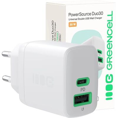 GREEN CELL GC CHARB-30AC-W - Chargeur - 30 W, 1x USB-C, 1x USB-A - Blanc - Publicité GREEN CELL GC CHARB-30AC-W - Chargeur - 30 W, 1x USB-C, 1x USB-A - Blanc - Publicité