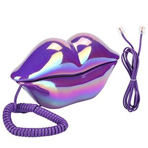 Bewinner Téléphone fixe à la maison, ligne fixe créative pour bureau en forme de lèvres violettes, téléphones filaires de style européen plaqués, nouveau téléphone portable avec stockage de numéro pour le bure - Publicité