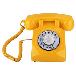 Bewinner Téléphone Rotatif rétro Beiwnner, téléphone Fixe Filaire Vintage, téléphone de Bureau Filaire pour Cadeau avec Bouton/Volume réglable de la Cloche (Jaune) - Publicité