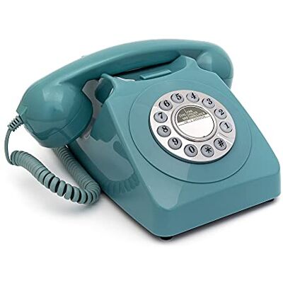 GPO 746 Téléphone Fixe rétro à Bouton-Poussoir pour la Maison, Le Bureau, téléphone rétro avec Sonnerie Authentique et Cordon bouclé, Bleu - Publicité GPO 746 Téléphone Fixe rétro à Bouton-Poussoir pour la Maison, Le Bureau, téléphone rétro avec Sonnerie Authentique et Cordon bouclé, Bleu - Publicité