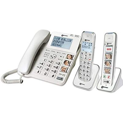 Geemarc Pack Senior Téléphone Fixe Amplifié et Ses Combinés Additionnels avec Répondeur et Larges Touches Photo Personnalisables pour Séniors Perte Auditive Faible ou Moyenne Version FR - Publicité Geemarc Pack Senior Téléphone Fixe Amplifié et Ses Combinés Additionnels avec Répondeur et Larges Touches Photo Personnalisables pour Séniors Perte Auditive Faible ou Moyenne Version FR - Publicité