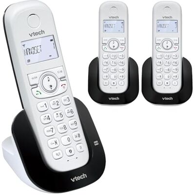 VTech Téléphone sans Fil DECT à 3 combinés, à Double Charge avec répondeur, Blocage d'appel, Identification de l'appelant/Appel en Attente, écran et Clavier rétroéclairés CS1552 - Publicité VTech Téléphone sans Fil DECT à 3 combinés, à Double Charge avec répondeur, Blocage d'appel, Identification de l'appelant/Appel en Attente, écran et Clavier rétroéclairés CS1552 - Publicité