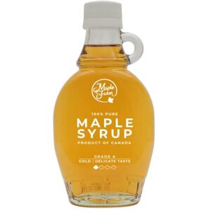 MapleFarm Sirop d'érable canadien pur Grade A, Doré, goût délicat Bouteille de 189 ml (250 g) Pure maple syrup Jus d'érable - Publicité MapleFarm Sirop d'érable canadien pur Grade A, Doré, goût délicat Bouteille de 189 ml (250 g) Pure maple syrup Jus d'érable - Publicité