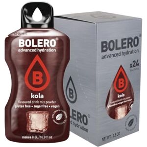 Bolero KOLA 24x3g Jus en poudre sans sucre, édulcoré à la stévia + vitamine C pour enfants et sportifs sans gluten, végétalien le goût du cola - Publicité Bolero KOLA 24x3g Jus en poudre sans sucre, édulcoré à la stévia + vitamine C pour enfants et sportifs sans gluten, végétalien le goût du cola - Publicité