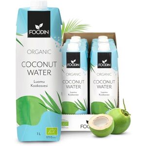 FOODIN Eau de coco Bio, Naturellement hydratante avec des électrolytes, Sans gras, Sans gluten, Sans OGM, Faible en calories Désaltérant apaisant Paquet de 6 (6x1000ml) - Publicité FOODIN Eau de coco Bio, Naturellement hydratante avec des électrolytes, Sans gras, Sans gluten, Sans OGM, Faible en calories Désaltérant apaisant Paquet de 6 (6x1000ml) - Publicité