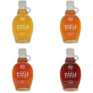 MapleFarm Sirop d'érable pur. Pack de dégustation 4 variantes: GOLD AMBER DARK VERY DARK. Catégorie A, doré, ambré, foncé, très foncé. Pack de 4 bouteilles de 250g - Publicité MapleFarm Sirop d'érable pur. Pack de dégustation 4 variantes: GOLD AMBER DARK VERY DARK. Catégorie A, doré, ambré, foncé, très foncé. Pack de 4 bouteilles de 250g - Publicité