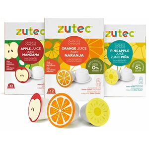 Zutec Capsules de jus Compatible avec la cafetière Dolce Gusto®* Saveurs assorties Orange, ananas et pomme 3 paquets de 12 capsules 36 capsules Végétalien - Publicité Zutec Capsules de jus Compatible avec la cafetière Dolce Gusto®* Saveurs assorties Orange, ananas et pomme 3 paquets de 12 capsules 36 capsules Végétalien - Publicité