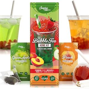 The Inspire Food Company INSPIRE FOOD Bubble Tea Kit Complet Bubble Tea Perles Fraise, Sirop de Pomme Verte, Sirop de Pêche, 4x Pailles + 2x Thé au Jasmin 100% vegan, sans gluten, sans colorants artificiels - Publicité The Inspire Food Company INSPIRE FOOD Bubble Tea Kit Complet Bubble Tea Perles Fraise, Sirop de Pomme Verte, Sirop de Pêche, 4x Pailles + 2x Thé au Jasmin 100% vegan, sans gluten, sans colorants artificiels - Publicité