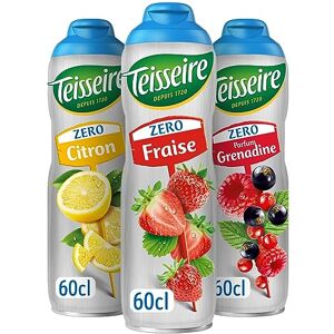 Teisseire Lot de 3 sirops Zéro Sucres (Fraise, Citron, Grenadine) pour Boisson Rafraîchissante, Cocktails, Bidon Recyclable 3x60cl - Publicité Teisseire Lot de 3 sirops Zéro Sucres (Fraise, Citron, Grenadine) pour Boisson Rafraîchissante, Cocktails, Bidon Recyclable 3x60cl - Publicité