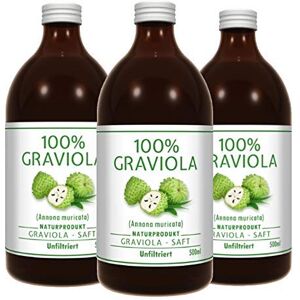 Graviola.de 3 x 100% JUS DE FRUIT DE COROSSOL 3 x 500ml non filtré et végétalien à base de 100% purée de corossol. Guanabana. Soursop. Graviola. Stachelannone - Publicité Graviola.de 3 x 100% JUS DE FRUIT DE COROSSOL 3 x 500ml non filtré et végétalien à base de 100% purée de corossol. Guanabana. Soursop. Graviola. Stachelannone - Publicité