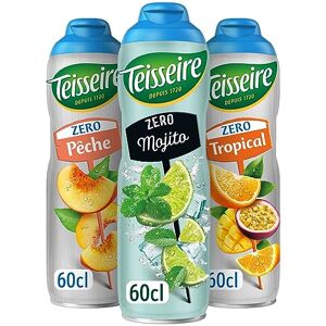 Teisseire Lot de 3 sirops Zéro Sucres (Mojito, Pêche, Tropical) pour Boisson Rafraîchissante, Cocktails, Bidon Recyclable 3x60cl - Publicité Teisseire Lot de 3 sirops Zéro Sucres (Mojito, Pêche, Tropical) pour Boisson Rafraîchissante, Cocktails, Bidon Recyclable 3x60cl - Publicité