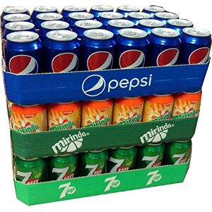 Pepsi Cola, Mirinda Orange & Seven Up Lot de 24 boîtes de 0,33 l XXL (72 boîtes au total) - Publicité Pepsi Cola, Mirinda Orange & Seven Up Lot de 24 boîtes de 0,33 l XXL (72 boîtes au total) - Publicité