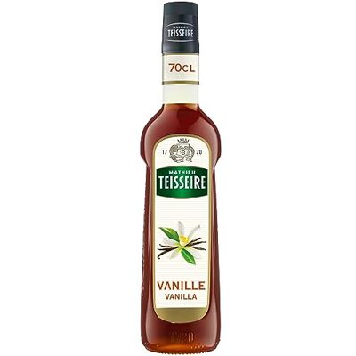 Mathieu Teisseire Sirop de Vanille , pour boissons, cafés, chocolats, milk-shakes, cocktails avec ou sans alcool, thés, bouteille de 70cl - Publicité Mathieu Teisseire Sirop de Vanille , pour boissons, cafés, chocolats, milk-shakes, cocktails avec ou sans alcool, thés, bouteille de 70cl - Publicité