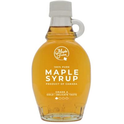 MapleFarm Sirop d'érable canadien pur Grade A, Doré, goût délicat Bouteille de 189 ml (250 g) Pure maple syrup Jus d'érable - Publicité MapleFarm Sirop d'érable canadien pur Grade A, Doré, goût délicat Bouteille de 189 ml (250 g) Pure maple syrup Jus d'érable - Publicité