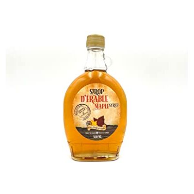Les trésors d'érable Sirop d'érable ambré du Canada pur à 100% dans une bouteille anse 500 ml - Publicité Les trésors d'érable Sirop d'érable ambré du Canada pur à 100% dans une bouteille anse 500 ml - Publicité