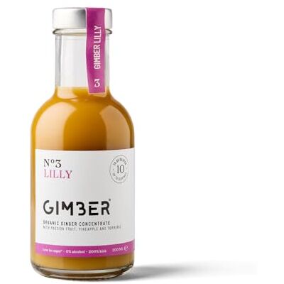 Gimber Concentré de gingembre au fruit de la passion, 100% naturel et vegan N°3 200 ml Lilly Concentré de gingembre bio, boisson au gingembre vegan avec fruit de la passion, ananas et curcuma - Publicité Gimber Concentré de gingembre au fruit de la passion, 100% naturel et vegan N°3 200 ml Lilly Concentré de gingembre bio, boisson au gingembre vegan avec fruit de la passion, ananas et curcuma - Publicité