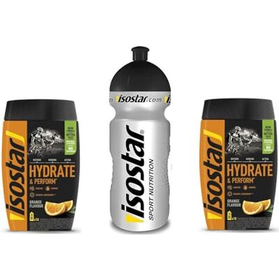 Isostar Hydrate & Perform Iso Drink 400 g de poudre de boisson isotonique poudre d'électrolyte pour soutenir la performance sportive 2 x orange + bouteille de 0,5 litre - Publicité Isostar Hydrate & Perform Iso Drink 400 g de poudre de boisson isotonique poudre d'électrolyte pour soutenir la performance sportive 2 x orange + bouteille de 0,5 litre - Publicité