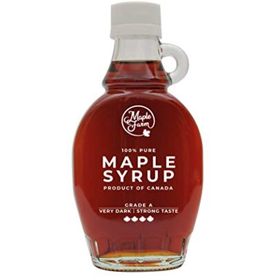 MapleFarm Sirop d'érable canadien pur Grade A, Très foncé, goût fort Bouteille de 189 ml (250 g) Pure maple syrup Jus d'érable - Publicité MapleFarm Sirop d'érable canadien pur Grade A, Très foncé, goût fort Bouteille de 189 ml (250 g) Pure maple syrup Jus d'érable - Publicité