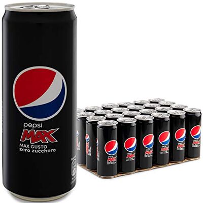 Pepsi Max Boisson Gazeuse Cola Sans Sucre, Zéro Sucre, Canette Sleek, 24 x 0,33 l - Publicité Pepsi Max Boisson Gazeuse Cola Sans Sucre, Zéro Sucre, Canette Sleek, 24 x 0,33 l - Publicité