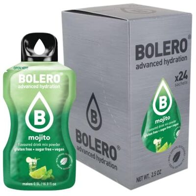 Bolero MOJITO 24x3g Jus en poudre sans sucre, édulcoré à la stévia + vitamine C pour enfants et sportifs sans gluten, végétalien - Publicité Bolero MOJITO 24x3g Jus en poudre sans sucre, édulcoré à la stévia + vitamine C pour enfants et sportifs sans gluten, végétalien - Publicité