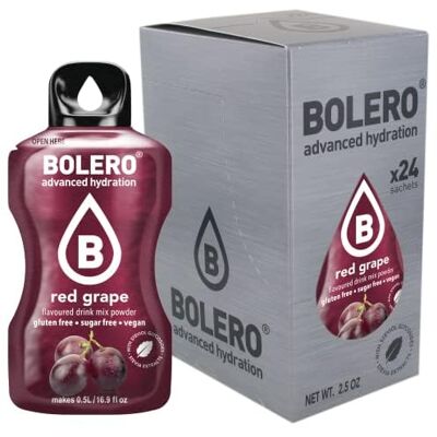 Bolero Boléro RED GRAPE 24x3g Jus en poudre sans sucre, édulcoré à la stévia + vitamine C pour enfants et sportifs sans gluten, végétalien goût de raisin rouge - Publicité Bolero Boléro RED GRAPE 24x3g Jus en poudre sans sucre, édulcoré à la stévia + vitamine C pour enfants et sportifs sans gluten, végétalien goût de raisin rouge - Publicité