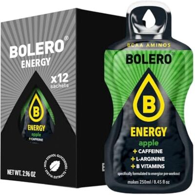 Bolero Energy 7 g x 12 sachets Boisson en poudre sans sucre Végan & sans gluten Pour un mode de vie actif (12x7g, Pomme) - Publicité Bolero Energy 7 g x 12 sachets Boisson en poudre sans sucre Végan & sans gluten Pour un mode de vie actif (12x7g, Pomme) - Publicité