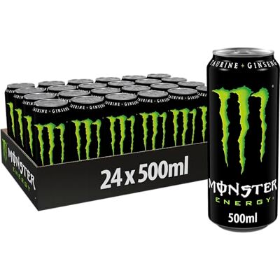 Monster Cable Energy Drink Lot de 24 canettes de 500 ml avec ginseng, taurine, caféine et vitamines groupe B, boisson énergétique au goût original et frais - Publicité Monster Cable Energy Drink Lot de 24 canettes de 500 ml avec ginseng, taurine, caféine et vitamines groupe B, boisson énergétique au goût original et frais - Publicité