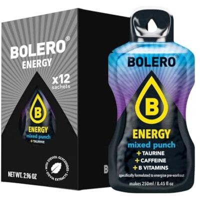 Bolero Energy 7 g x 12 sachets Boisson en poudre sans sucre Végan & sans gluten Pour un mode de vie actif (12x7g, Punch Mixte) - Publicité Bolero Energy 7 g x 12 sachets Boisson en poudre sans sucre Végan & sans gluten Pour un mode de vie actif (12x7g, Punch Mixte) - Publicité