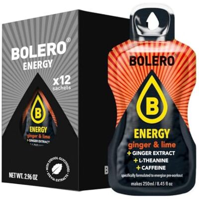 Bolero Energy 7 g x 12 sachets Boisson en poudre sans sucre Végan & sans gluten Pour un mode de vie actif (12x7g, Gingembre Citron vert) - Publicité Bolero Energy 7 g x 12 sachets Boisson en poudre sans sucre Végan & sans gluten Pour un mode de vie actif (12x7g, Gingembre Citron vert) - Publicité