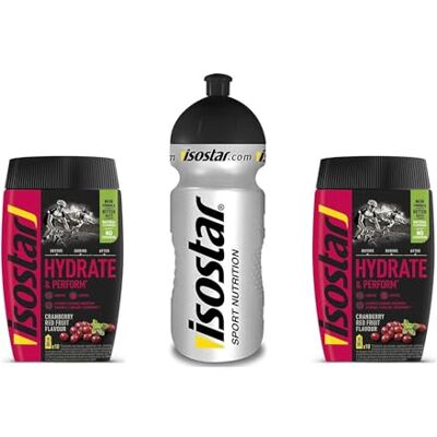 Isostar Hydrate & Perform Iso Drink 400 g de poudre de boisson isotonique poudre d'électrolyte pour soutenir la performance sportive 2 canneberges + bouteille de 0,5 litre - Publicité Isostar Hydrate & Perform Iso Drink 400 g de poudre de boisson isotonique poudre d'électrolyte pour soutenir la performance sportive 2 canneberges + bouteille de 0,5 litre - Publicité