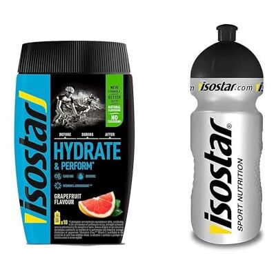 Isostar Hydrate & Perform Iso Drink 400 g de poudre de boisson isotonique poudre d'électrolyte pour soutenir la performance sportive pamplemousse + bouteille de 0,5 litre - Publicité Isostar Hydrate & Perform Iso Drink 400 g de poudre de boisson isotonique poudre d'électrolyte pour soutenir la performance sportive pamplemousse + bouteille de 0,5 litre - Publicité