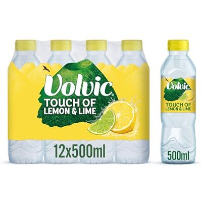 Volvic Touch of Fruit Lot de 12 bouteilles d'eau aromatisée naturelle à faible teneur en sucre Citron et citron vert 500 ml - Publicité Volvic Touch of Fruit Lot de 12 bouteilles d'eau aromatisée naturelle à faible teneur en sucre Citron et citron vert 500 ml - Publicité