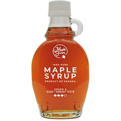 MapleFarm Sirop d'érable canadien pur Grade A, foncé, Goût robuste Bouteille de 189 ml (250 g) Pure maple syrup Jus d'érable - Publicité MapleFarm Sirop d'érable canadien pur Grade A, foncé, Goût robuste Bouteille de 189 ml (250 g) Pure maple syrup Jus d'érable - Publicité