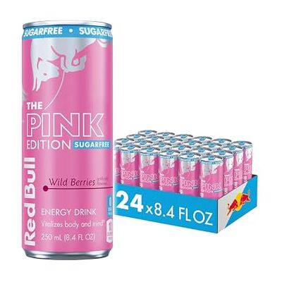 Red Bull Pink Edition Boisson énergétique sans sucre, baies sauvages, boîte de 248,4 ml, avec 80 mg de caféine, taurine et vitamines B - Publicité Red Bull Pink Edition Boisson énergétique sans sucre, baies sauvages, boîte de 248,4 ml, avec 80 mg de caféine, taurine et vitamines B - Publicité