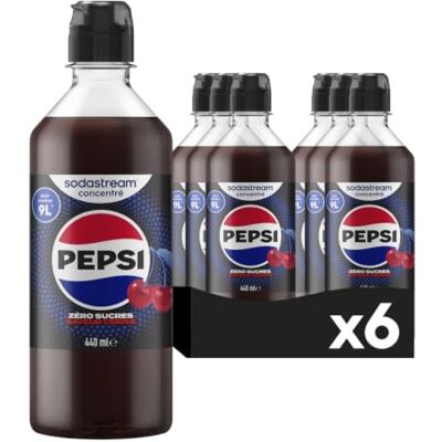 sodastream Lot de 6 Concentrés Pepsi Cherry Zéro Sucres pour Machine à Eau Pétillante et Soda Préparez jusqu'à 9 Litres de Pepsi Cherry Zéro Sucres en Quelques Secondes, 440ml - Publicité sodastream Lot de 6 Concentrés Pepsi Cherry Zéro Sucres pour Machine à Eau Pétillante et Soda Préparez jusqu'à 9 Litres de Pepsi Cherry Zéro Sucres en Quelques Secondes, 440ml - Publicité