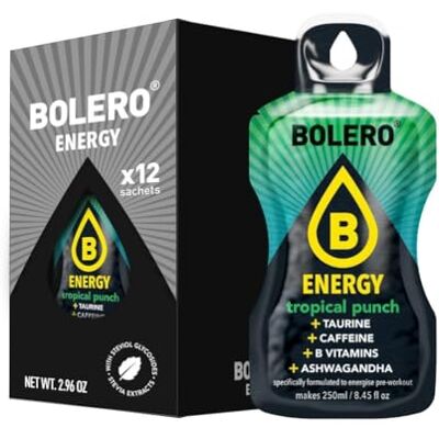 Bolero Energy 7 g x 12 sachets Boisson en poudre sans sucre Végan & sans gluten Pour un mode de vie actif (12x7g, Punch Tropical) - Publicité Bolero Energy 7 g x 12 sachets Boisson en poudre sans sucre Végan & sans gluten Pour un mode de vie actif (12x7g, Punch Tropical) - Publicité