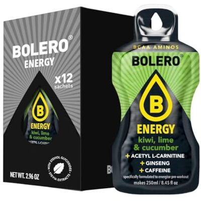 Bolero Energy 7 g x 12 sachets Boisson en poudre sans sucre Végan & sans gluten Pour un mode de vie actif (12x7g, Kiwi, Citron vert & Concombre) - Publicité Bolero Energy 7 g x 12 sachets Boisson en poudre sans sucre Végan & sans gluten Pour un mode de vie actif (12x7g, Kiwi, Citron vert & Concombre) - Publicité