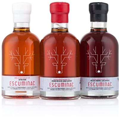 Escuminac Sirop d’Érable 3 Récoltes Bio 3 x 200 ml Comprend Extra Rare, Great Harvest et Récolte Tardive du Canada. Publicité Escuminac Sirop d’Érable 3 Récoltes Bio 3 x 200 ml Comprend Extra Rare, Great Harvest et Récolte Tardive du Canada. Publicité