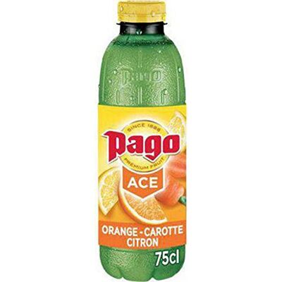 Pago Boisson aux Fruits, Orange, Carotte et Citron, 75cl - Publicité Pago Boisson aux Fruits, Orange, Carotte et Citron, 75cl - Publicité