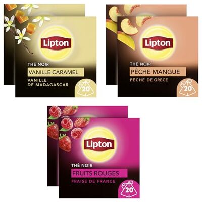 Lipton Thé Noir Afternoon routine Lot de 6 boîtes: x2 Fruits rouges, x2 Pêche Mangue x2 Vanille Caramel, 6x20 sachets, 120 Sachets - Publicité Lipton Thé Noir Afternoon routine Lot de 6 boîtes: x2 Fruits rouges, x2 Pêche Mangue x2 Vanille Caramel, 6x20 sachets, 120 Sachets - Publicité