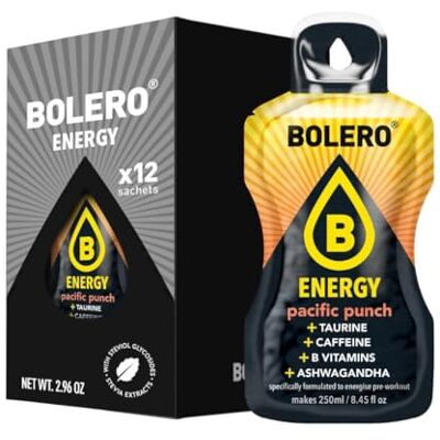 Bolero Energy 7 g x 12 sachets Boisson en poudre sans sucre Végan & sans gluten Pour un mode de vie actif (12x7g, Punch Pacifique) - Publicité Bolero Energy 7 g x 12 sachets Boisson en poudre sans sucre Végan & sans gluten Pour un mode de vie actif (12x7g, Punch Pacifique) - Publicité