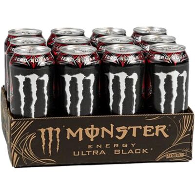 Monster Cable Energy Ultra Black® Boisson énergisante gazéifiée L-Carnitine + Zéro Sucre + Taurine, 500 ml/500 ml, Lot de 12 - Publicité Monster Cable Energy Ultra Black® Boisson énergisante gazéifiée L-Carnitine + Zéro Sucre + Taurine, 500 ml/500 ml, Lot de 12 - Publicité
