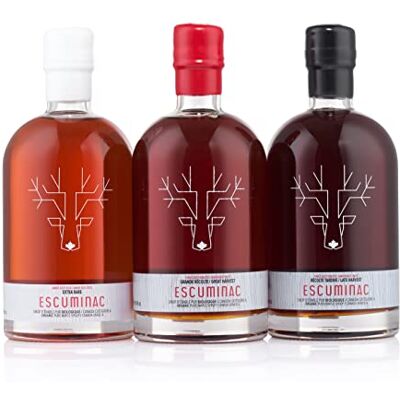 Escuminac Sirop d'Érable Canadien Trio Découverte Incluant Extra Rare, Grande Récolte et Récolte Tardive Pur et Certifié Biologique par Écocert 3 X 500ml - Publicité Escuminac Sirop d'Érable Canadien Trio Découverte Incluant Extra Rare, Grande Récolte et Récolte Tardive Pur et Certifié Biologique par Écocert 3 X 500ml - Publicité