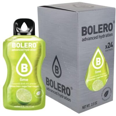 Bolero LIME 24x3g Jus en poudre sans sucre, édulcoré à la stévia + vitamine C pour enfants et sportifs sans gluten, végétalien saveur citron vert - Publicité Bolero LIME 24x3g Jus en poudre sans sucre, édulcoré à la stévia + vitamine C pour enfants et sportifs sans gluten, végétalien saveur citron vert - Publicité