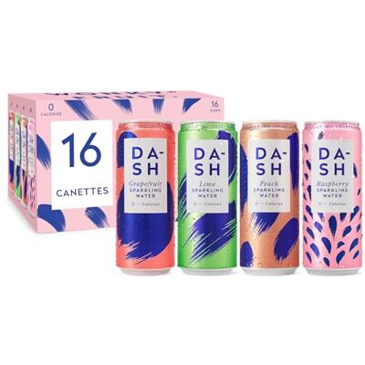Pack Mixte Dash Water - Eau pétillante aromatisée - 16 Canettes - Publicité Pack Mixte Dash Water - Eau pétillante aromatisée - 16 Canettes - Publicité