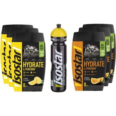 Isostar Set – 3 x 400 g citron + 3 x 400 g orange + 1 bouteille de 1 l Hydrate & Perform Iso Drink Poudre isotonique Poudre électrolyte pour soutenir les performances sportives - Publicité Isostar Set – 3 x 400 g citron + 3 x 400 g orange + 1 bouteille de 1 l Hydrate & Perform Iso Drink Poudre isotonique Poudre électrolyte pour soutenir les performances sportives - Publicité